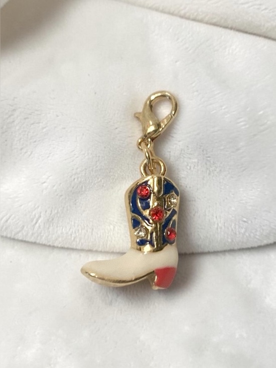 Alaska wild rose designs Accessories - Gold-Tone Cream & Navy Cowboy Boot Key Charm with Red Accents Handmade